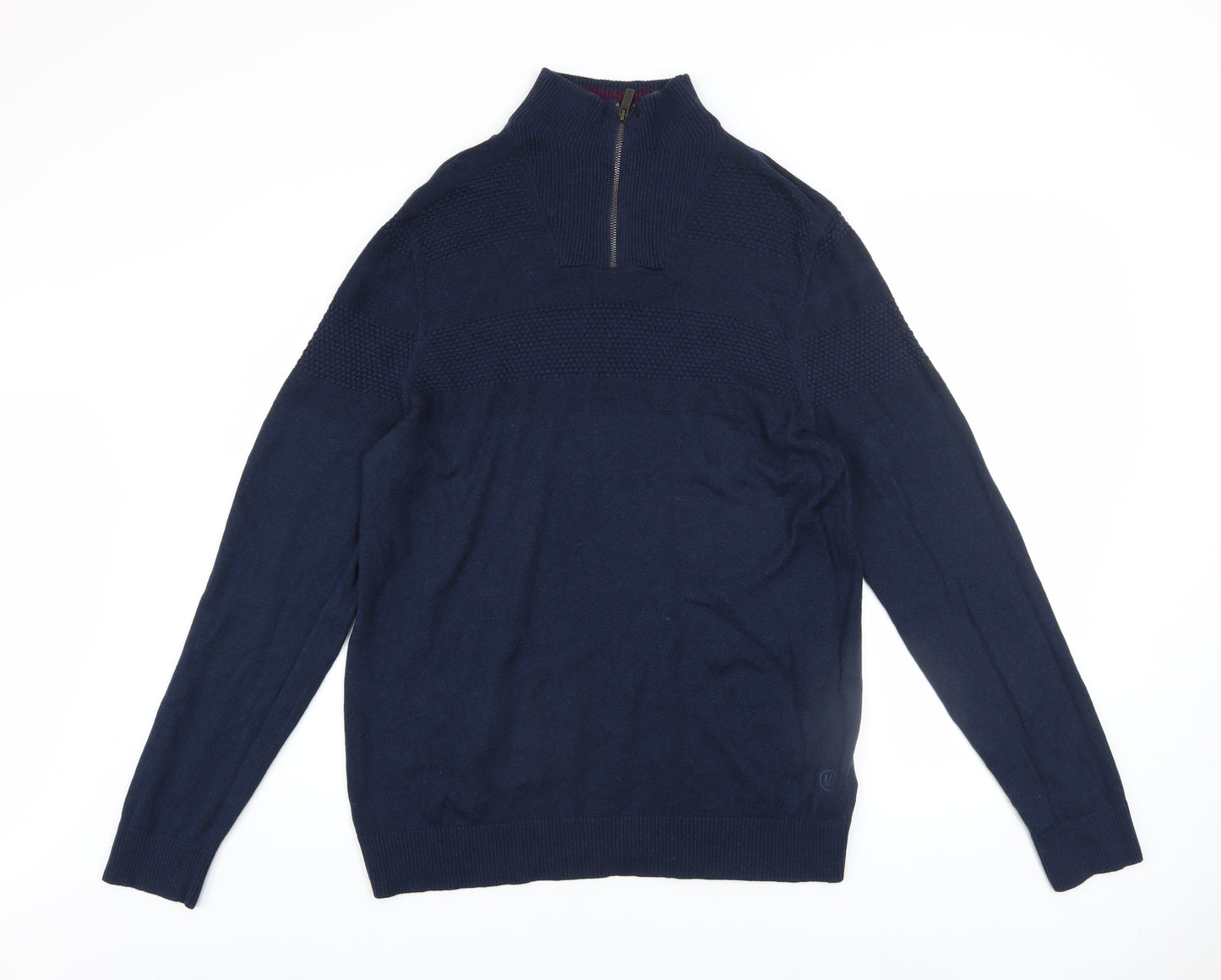 Fat Face Men's Blue 1/2 Zip High Neck Cotton Cashmere Jumper L