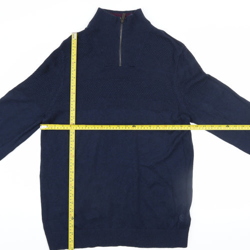 Fat Face Men's Blue 1/2 Zip High Neck Cotton Cashmere Jumper L