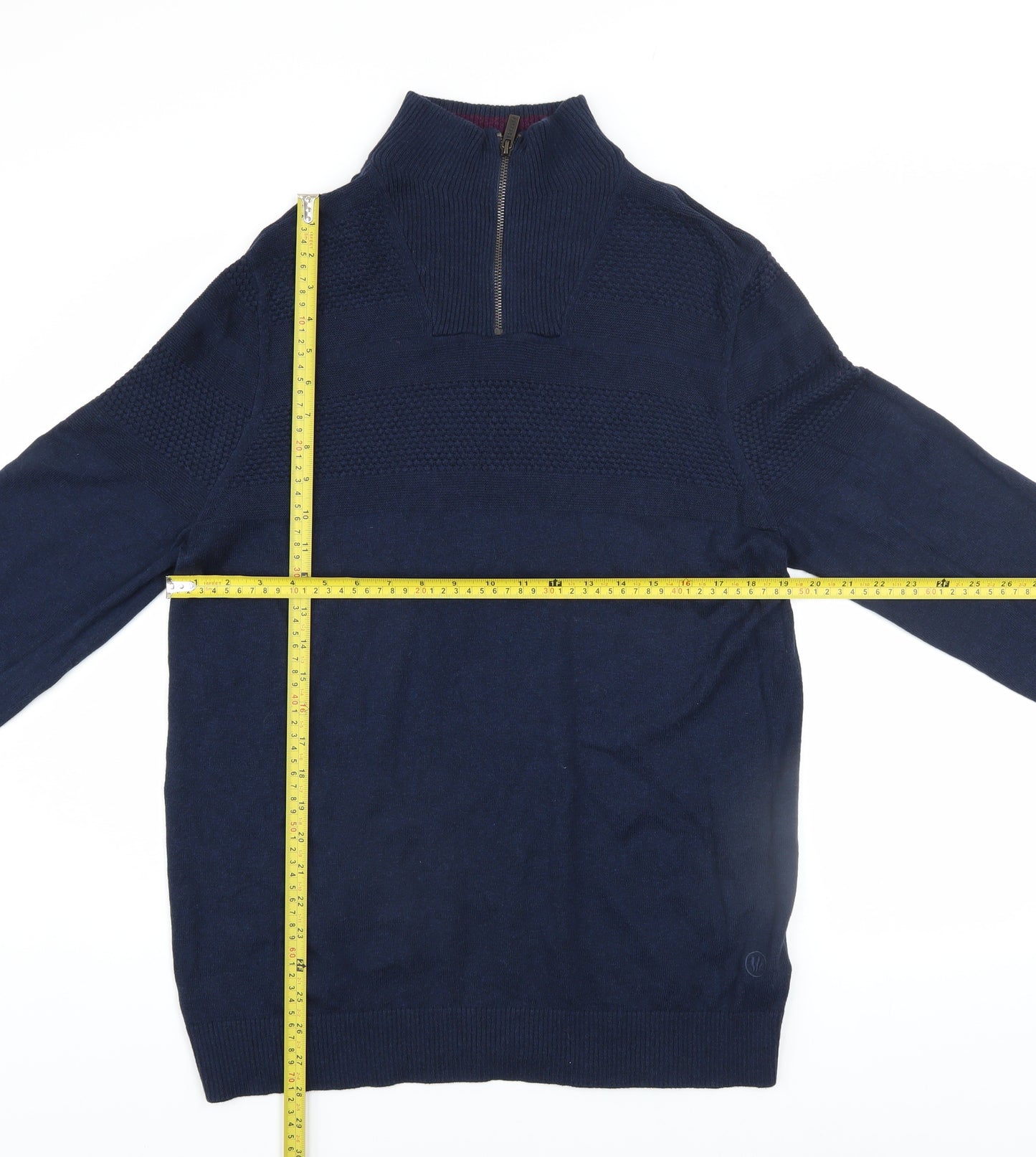 Fat Face Men's Blue 1/2 Zip High Neck Cotton Cashmere Jumper L