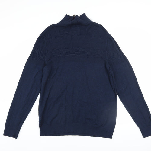 Fat Face Men's Blue 1/2 Zip High Neck Cotton Cashmere Jumper L