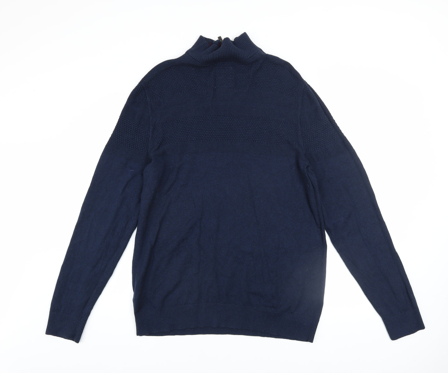 Fat Face Men's Blue 1/2 Zip High Neck Cotton Cashmere Jumper L