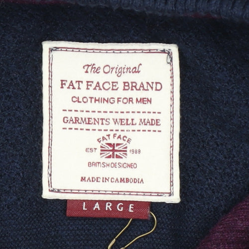Fat Face Men's Blue 1/2 Zip High Neck Cotton Cashmere Jumper L