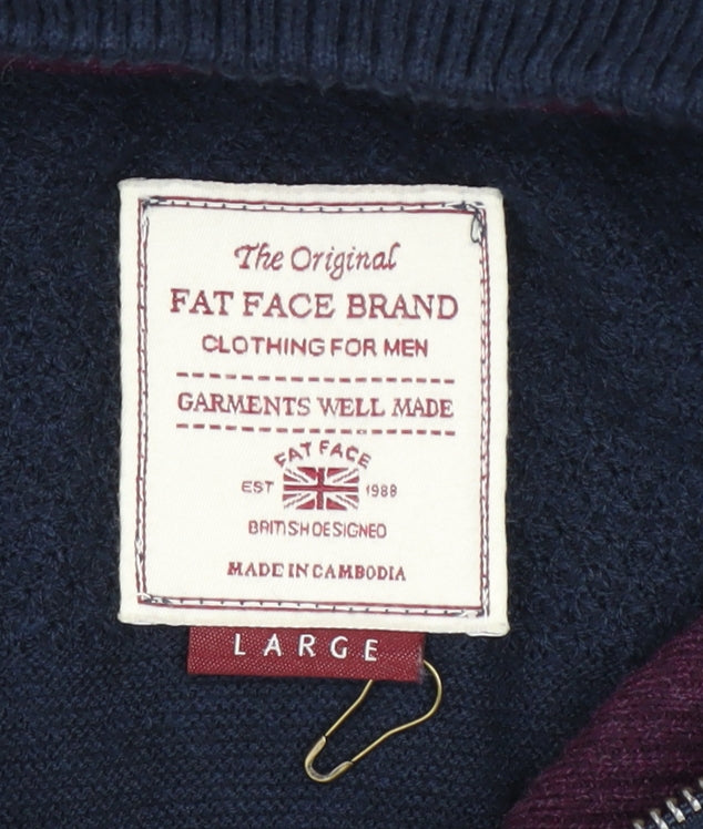 Fat Face Men's Blue 1/2 Zip High Neck Cotton Cashmere Jumper L