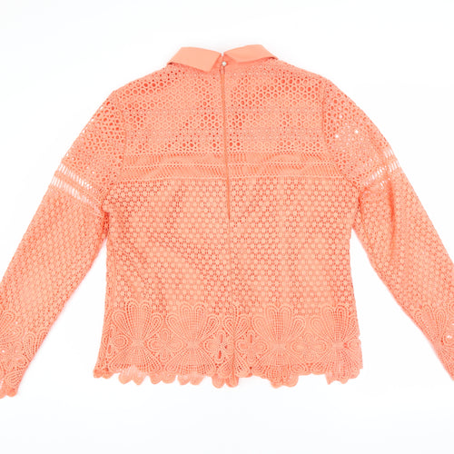 Kyla Women Orange Lace Collared Long Sleeve Blouse Size 4