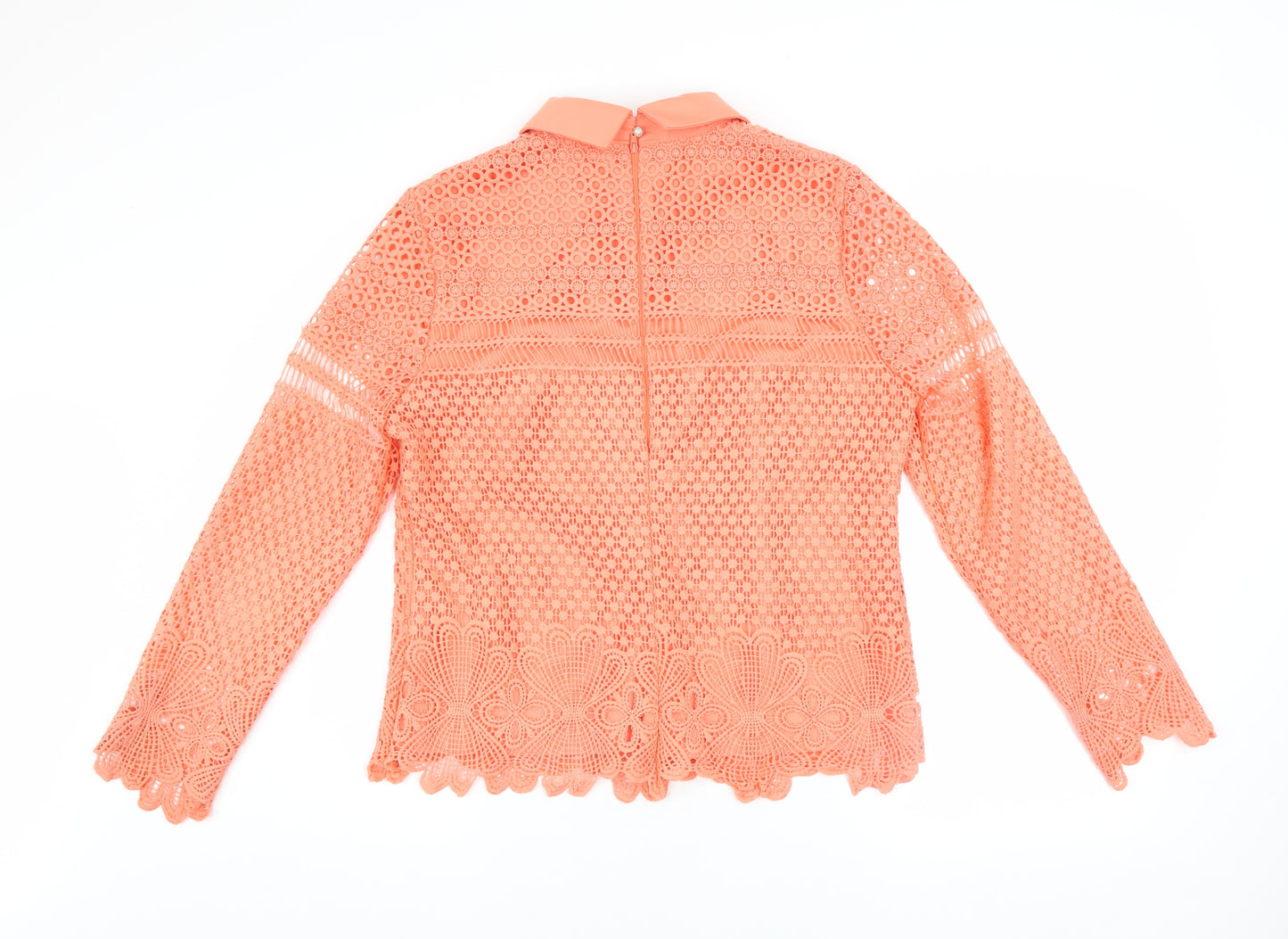 Kyla Women Orange Lace Collared Long Sleeve Blouse Size 4