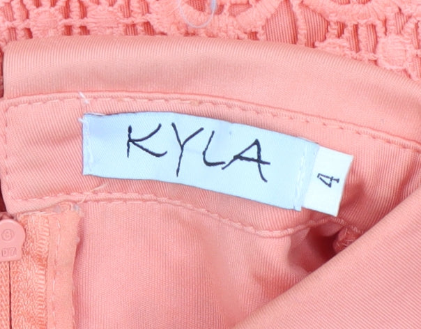 Kyla Women Orange Lace Collared Long Sleeve Blouse Size 4