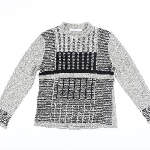 Skovhuus Women's Grey Mock Neck Geometric Knit Jumper Size L