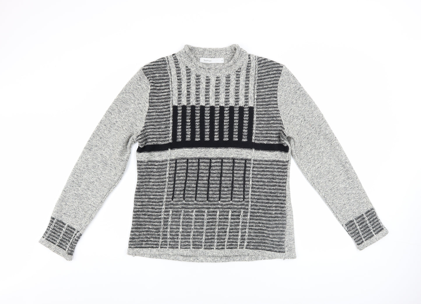Skovhuus Women's Grey Mock Neck Geometric Knit Jumper Size L