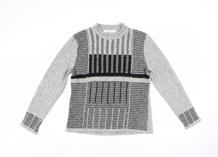 Skovhuus Women's Grey Mock Neck Geometric Knit Jumper Size L