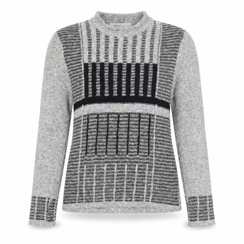 Skovhuus Women's Grey Mock Neck Geometric Knit Jumper Size L