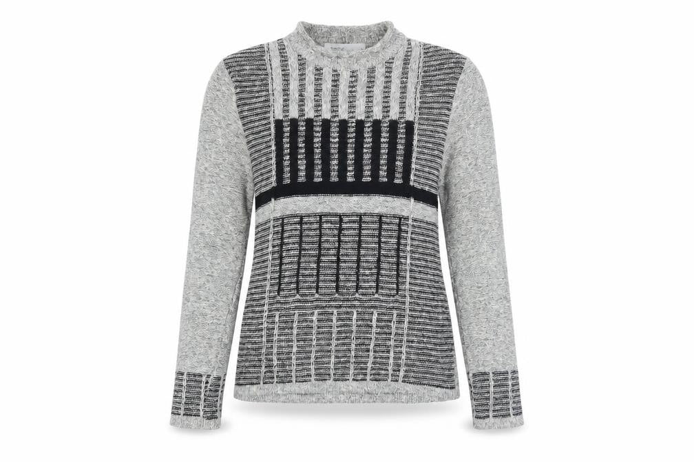 Skovhuus Women's Grey Mock Neck Geometric Knit Jumper Size L