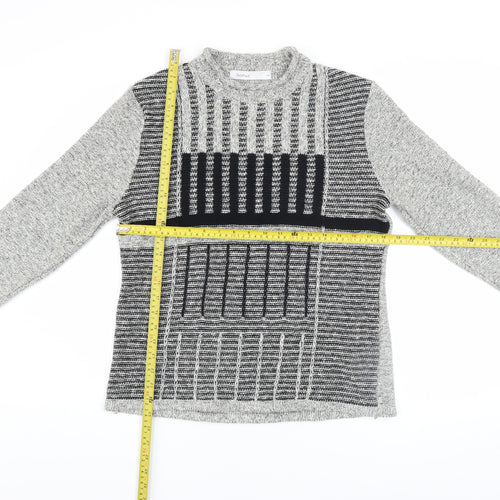 Skovhuus Women's Grey Mock Neck Geometric Knit Jumper Size L