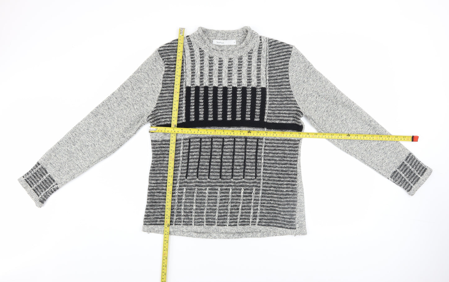 Skovhuus Women's Grey Mock Neck Geometric Knit Jumper Size L