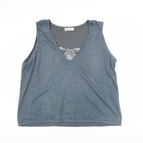 Bonmarché Women's Blue Metallic Knit Sleeveless Tank Top Size L