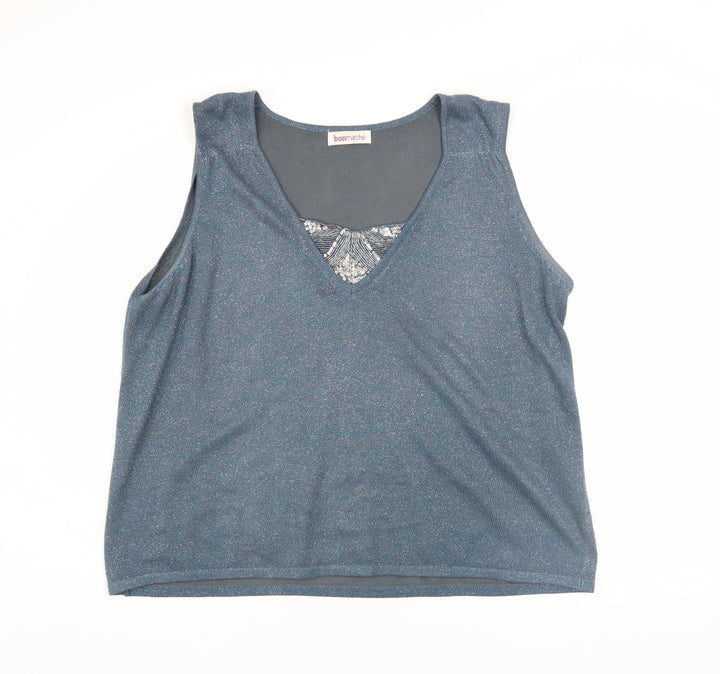 Bonmarché Women's Blue Metallic Knit Sleeveless Tank Top Size L
