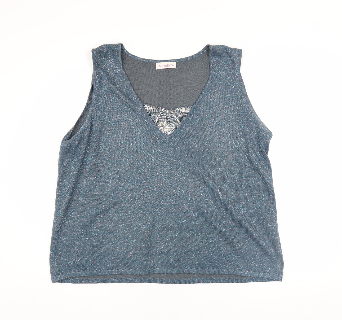 Bonmarché Women's Blue Metallic Knit Sleeveless Tank Top Size L