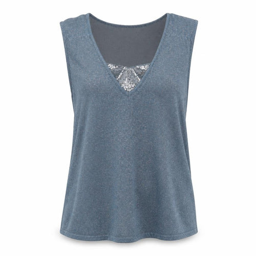Bonmarché Women's Blue Metallic Knit Sleeveless Tank Top Size L