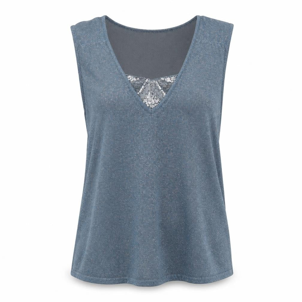 Bonmarché Women's Blue Metallic Knit Sleeveless Tank Top Size L