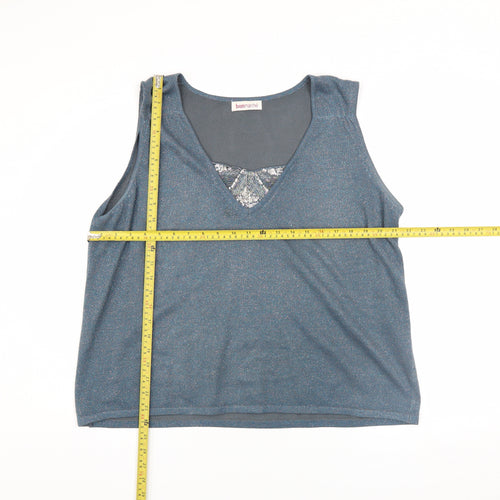 Bonmarché Women's Blue Metallic Knit Sleeveless Tank Top Size L