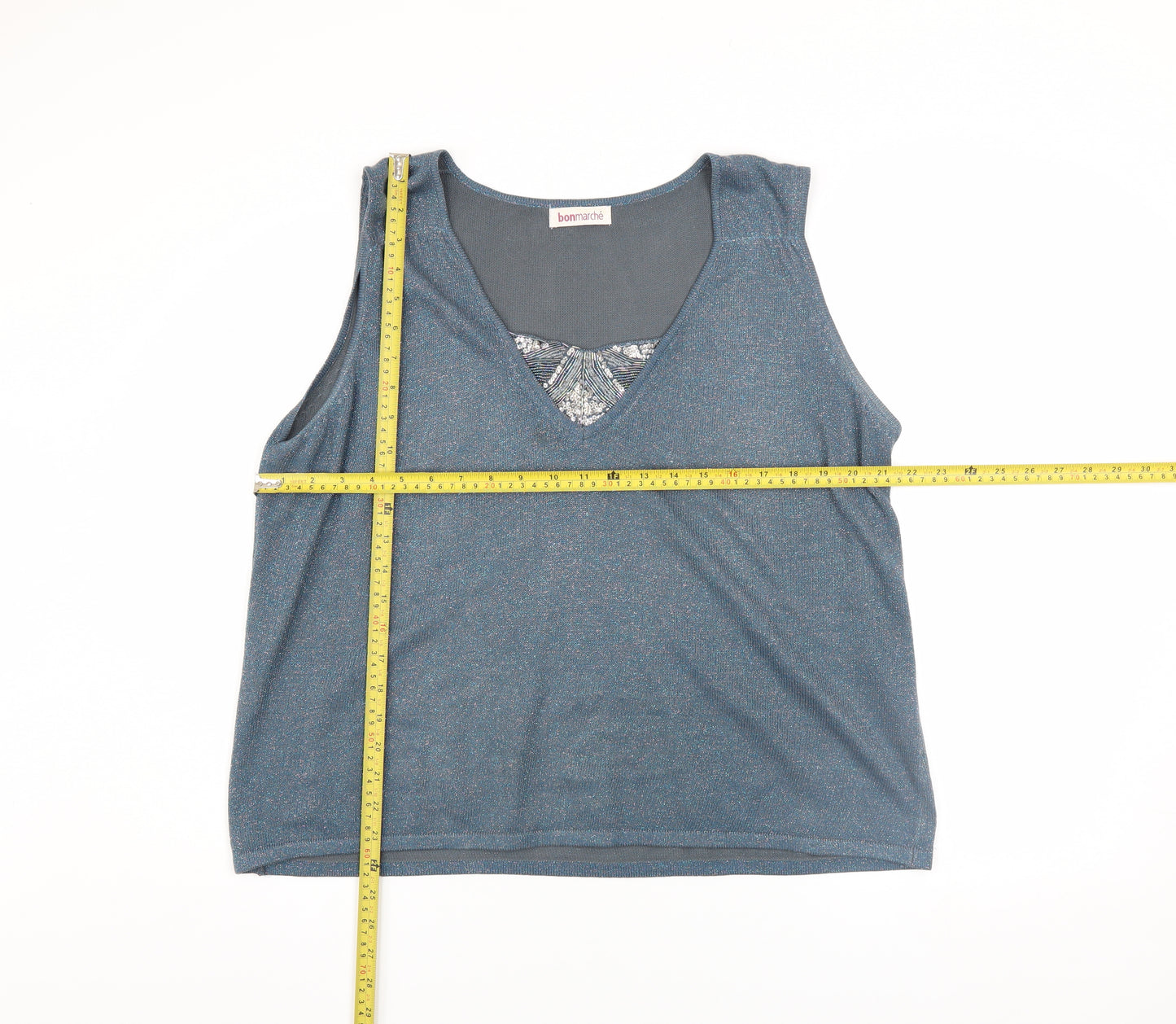Bonmarché Women's Blue Metallic Knit Sleeveless Tank Top Size L