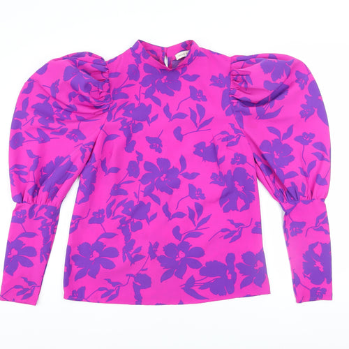 Marc Angelo Women's Pink Floral Puff Sleeve High Neck Blouse Size 8