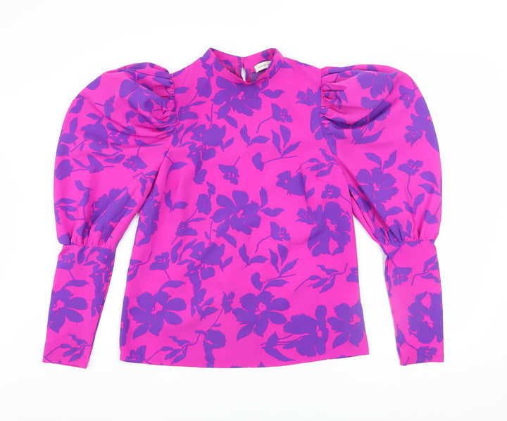 Marc Angelo Women's Pink Floral Puff Sleeve High Neck Blouse Size 8