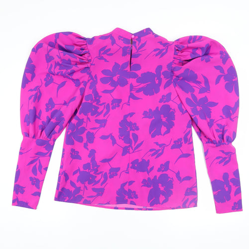 Marc Angelo Women's Pink Floral Puff Sleeve High Neck Blouse Size 8