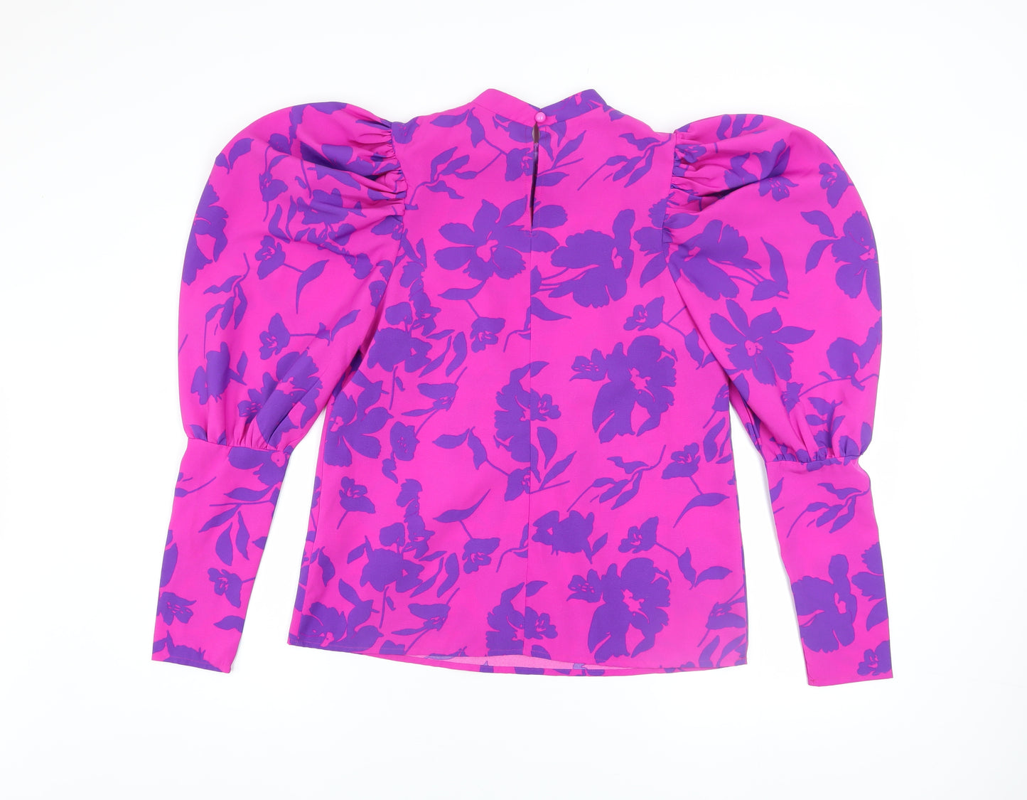 Marc Angelo Women's Pink Floral Puff Sleeve High Neck Blouse Size 8