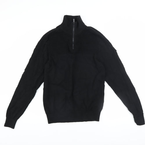 ADAPT Men’s Black Cotton Half Zip High Neck Jumper Size S