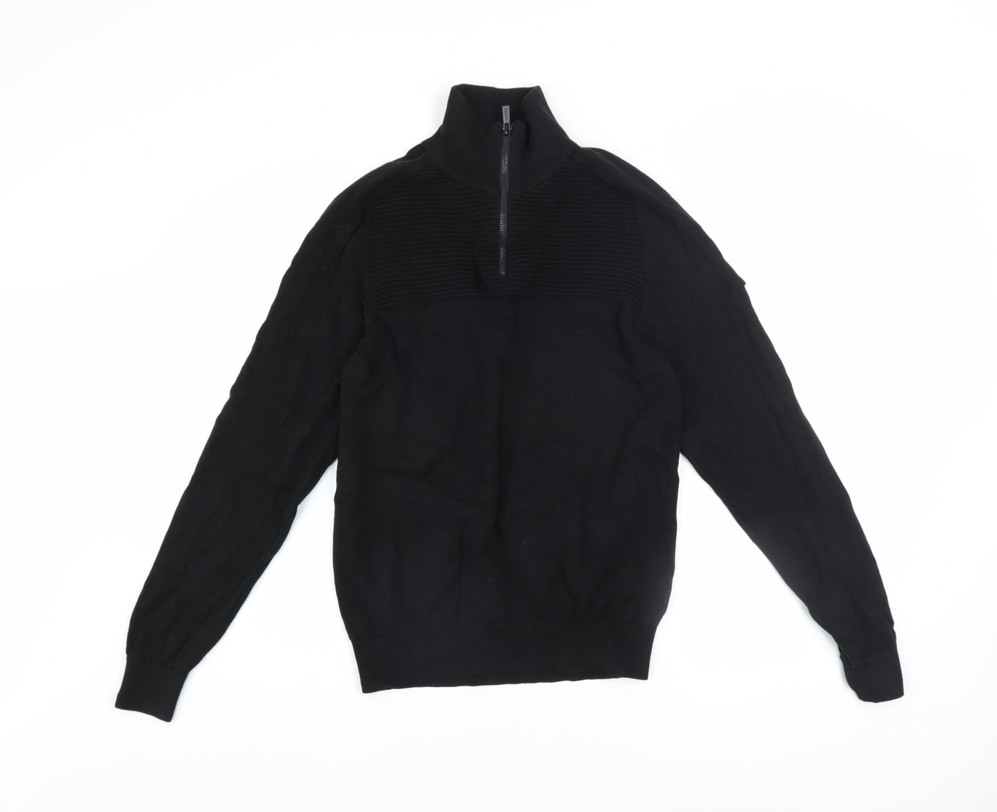 ADAPT Men’s Black Cotton Half Zip High Neck Jumper Size S