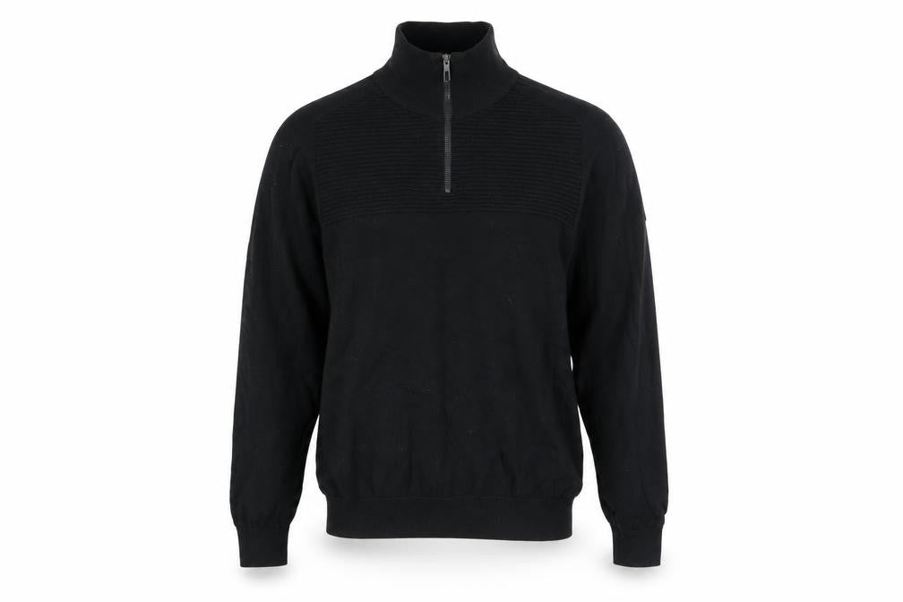 Front view of ADAPT Men’s Black Cotton Half Zip High Neck Jumper, size S