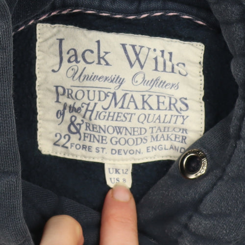 Jack Wills Women's Navy Blue Hooded Pullover Hoodie UK 12