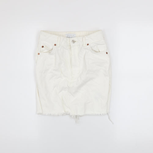 Topshop Women White Size 6 Denim Short Frayed Pencil Skirt