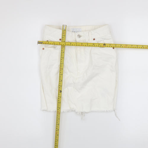 Topshop Women White Size 6 Denim Short Frayed Pencil Skirt