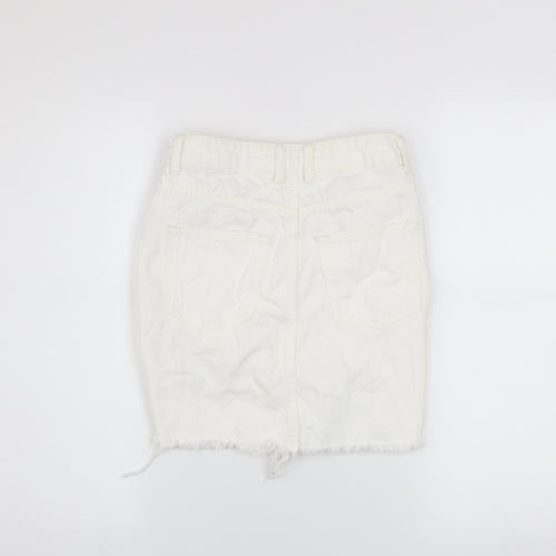 Topshop Women White Size 6 Denim Short Frayed Pencil Skirt