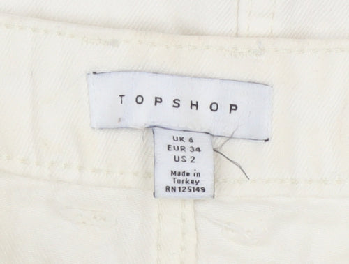 Topshop Women White Size 6 Denim Short Frayed Pencil Skirt