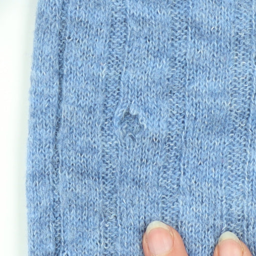 MNG Women’s Blue Wool Blend Ribbed V-Neck Button Cardigan Size 8