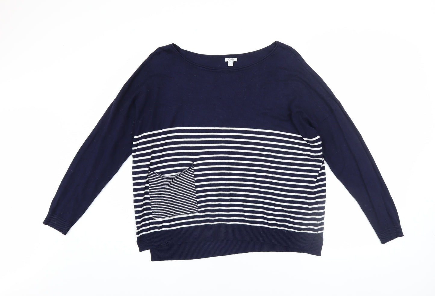 OVS Women Navy Blue Striped Long Sleeve Pullover Jumper Size 12