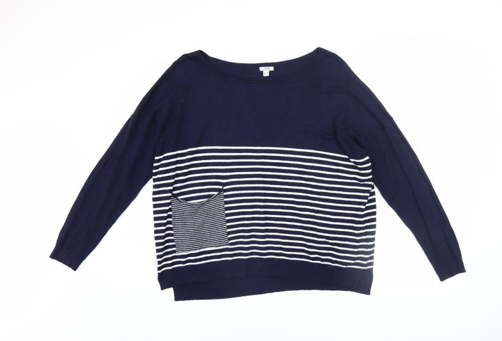 OVS Women Navy Blue Striped Long Sleeve Pullover Jumper Size 12