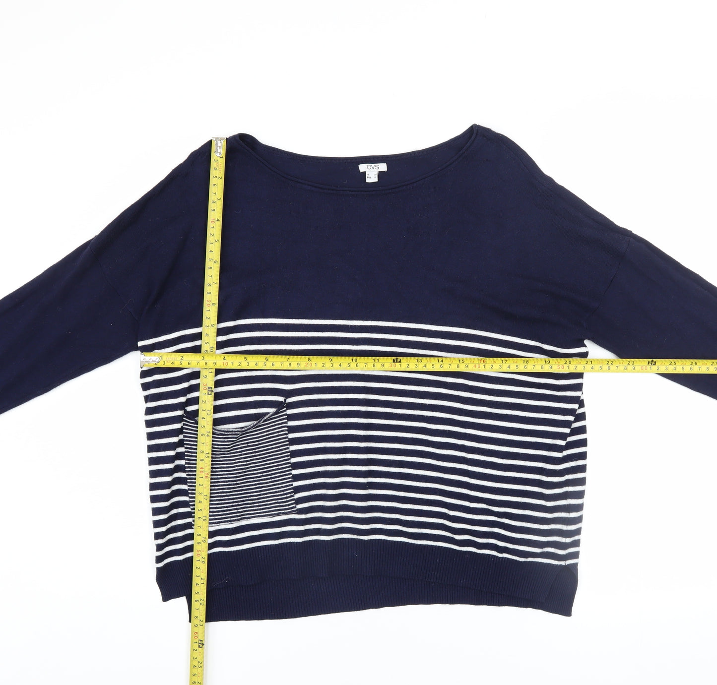 OVS Women Navy Blue Striped Long Sleeve Pullover Jumper Size 12
