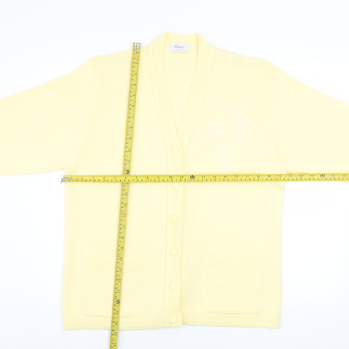 Care Women Yellow Cardigan L Knit V-Neck Button Classic Embroidered