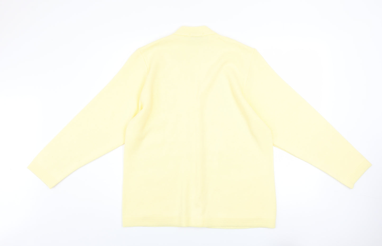 Care Women Yellow Cardigan L Knit V-Neck Button Classic Embroidered