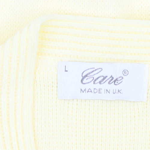 Care Women Yellow Cardigan L Knit V-Neck Button Classic Embroidered