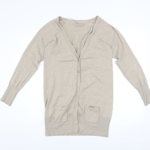 Zara Women Beige L Cardigan V-Neck Long Sleeve Knit Jumper