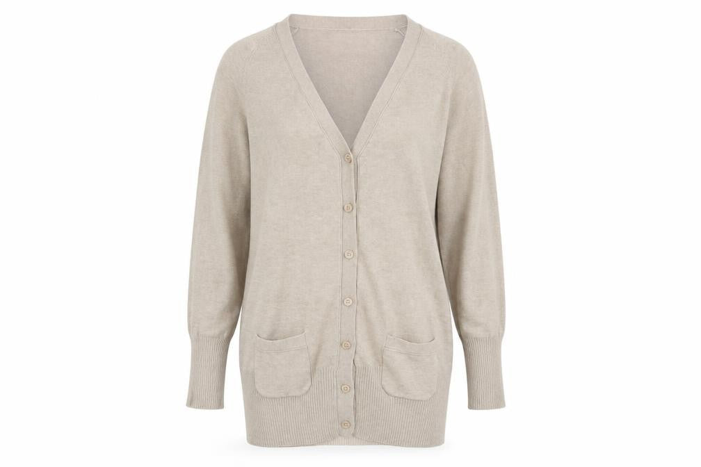 Zara Women Beige L Cardigan V-Neck Long Sleeve Knit Jumper