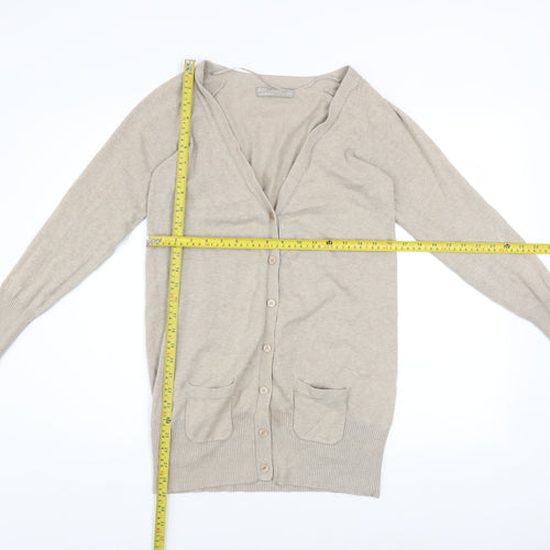 Zara Women Beige L Cardigan V-Neck Long Sleeve Knit Jumper