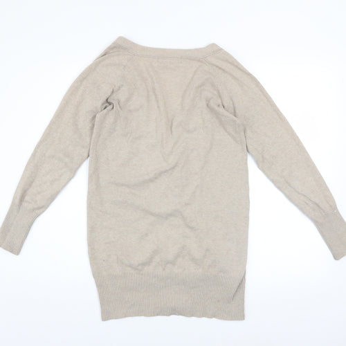 Zara Women Beige L Cardigan V-Neck Long Sleeve Knit Jumper