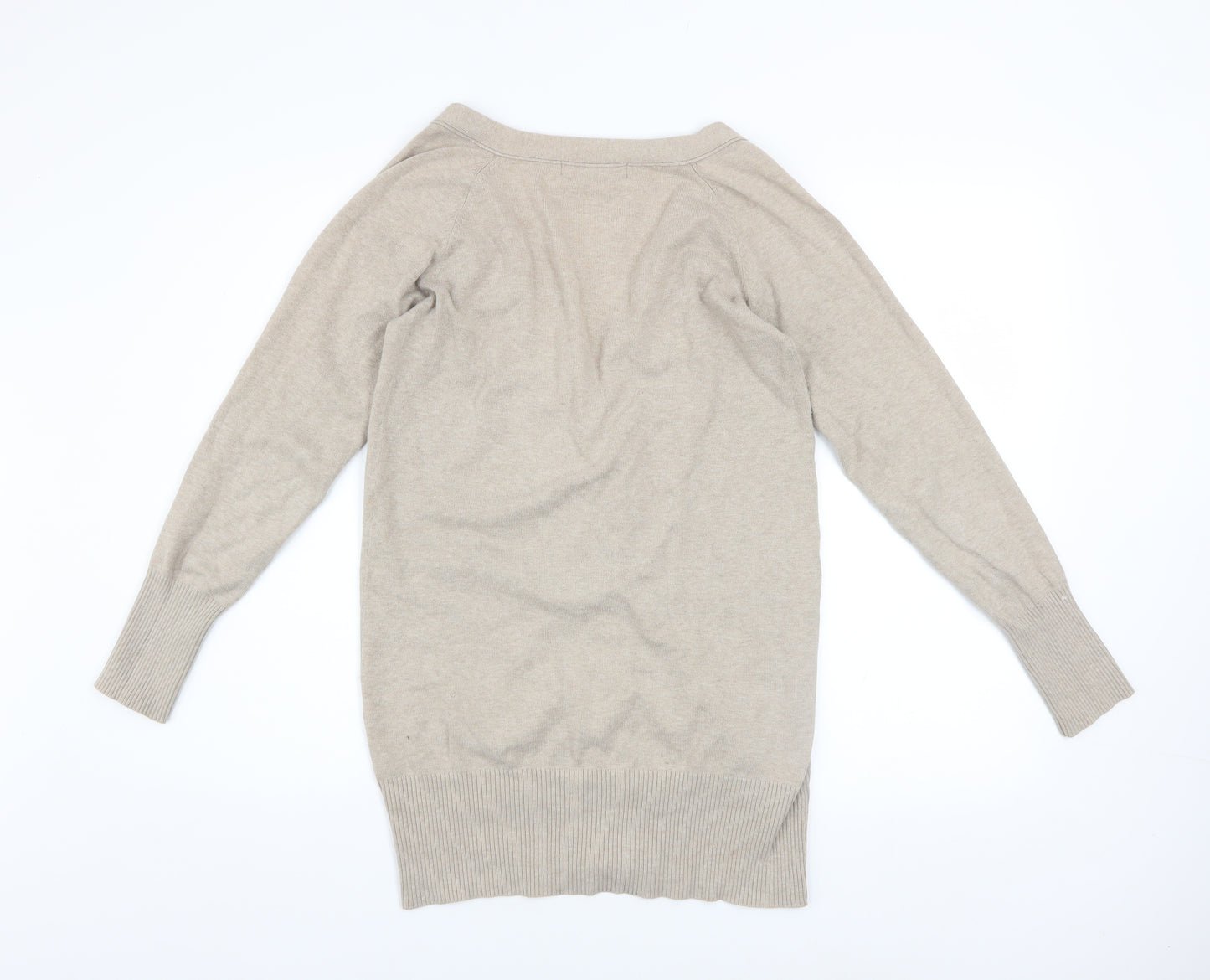 Zara Women Beige L Cardigan V-Neck Long Sleeve Knit Jumper
