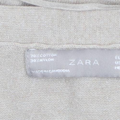 Zara Women Beige L Cardigan V-Neck Long Sleeve Knit Jumper