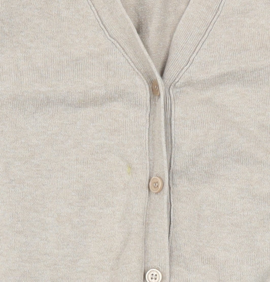Zara Women Beige L Cardigan V-Neck Long Sleeve Knit Jumper